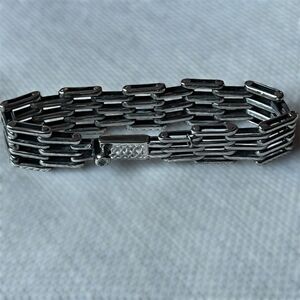 Vintage TP-48 Taxco Artisan Sterling Silver Modernist Link Stamped Bracelet